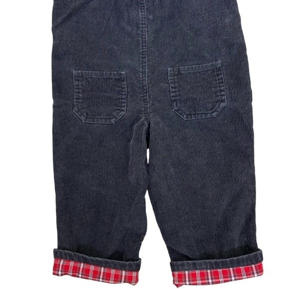 Greendog Vintage Corduroy Bib Style Overalls w Plaid Roll Cuff Black Red 24 mo - Picture 6 of 15
